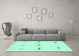 Machine Washable Solid Turquoise Modern Area Rugs in a Living Room,, wshabs2941turq