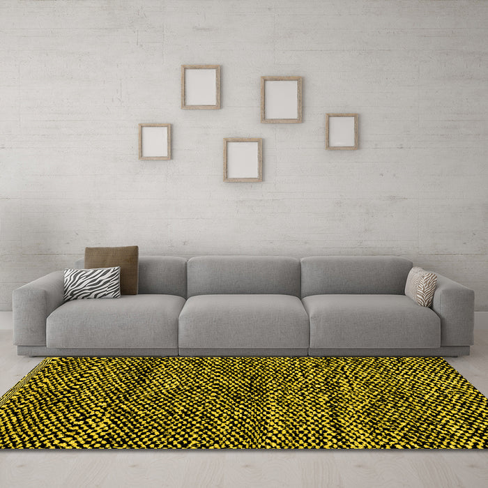 Machine Washable Abstract Yellow Modern Rug in a Living Room, wshabs2942yw