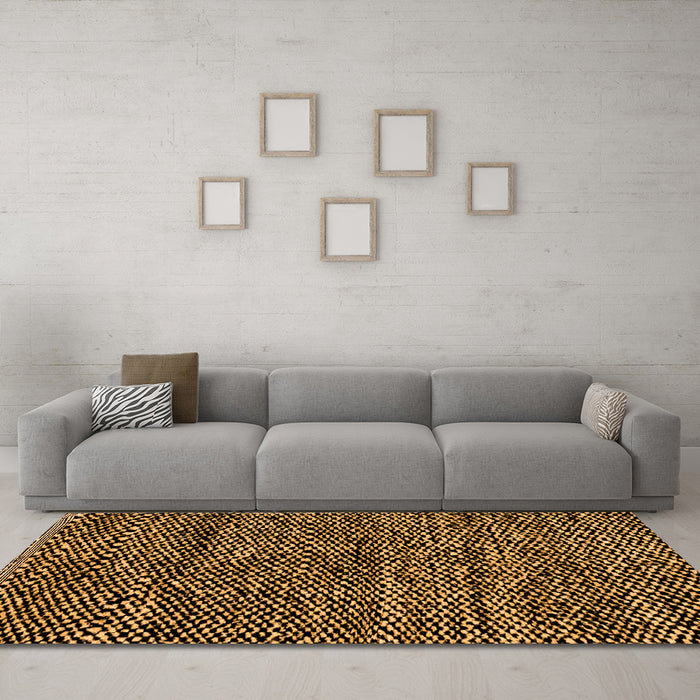 Machine Washable Abstract Orange Modern Area Rugs in a Living Room, wshabs2942org