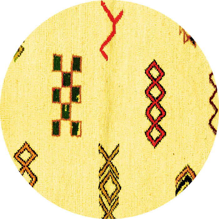 Round Machine Washable Solid Yellow Modern Rug, wshabs2943yw