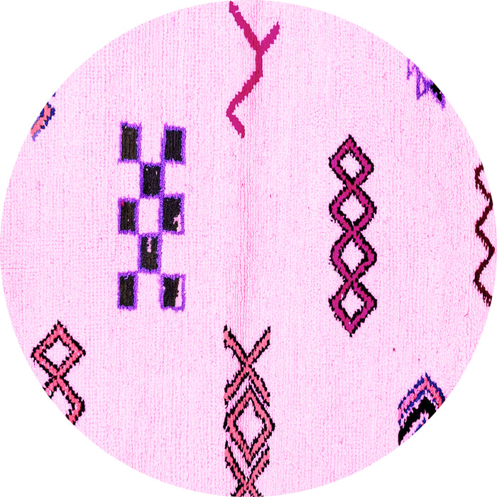 Round Machine Washable Solid Pink Modern Rug, wshabs2943pnk