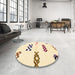 Round Abstract Brown Solid Rug in a Office, abs2943