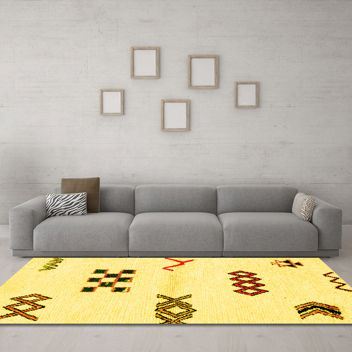 Machine Washable Solid Yellow Modern Rug in a Living Room, wshabs2943yw