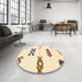 Round Machine Washable Abstract Brown Sugar Brown Rug in a Office, wshabs2943
