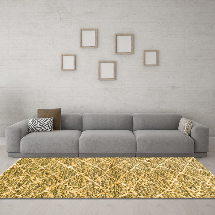 Machine Washable Abstract Orange Modern Area Rugs in a Living Room, wshabs2944org