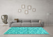 Machine Washable Abstract Turquoise Modern Area Rugs in a Living Room,, wshabs2944turq