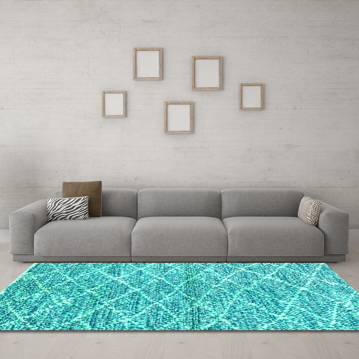 Machine Washable Abstract Turquoise Modern Area Rugs in a Living Room,, wshabs2944turq