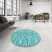 Round Machine Washable Abstract Aquamarine Green Rug in a Office, wshabs2944