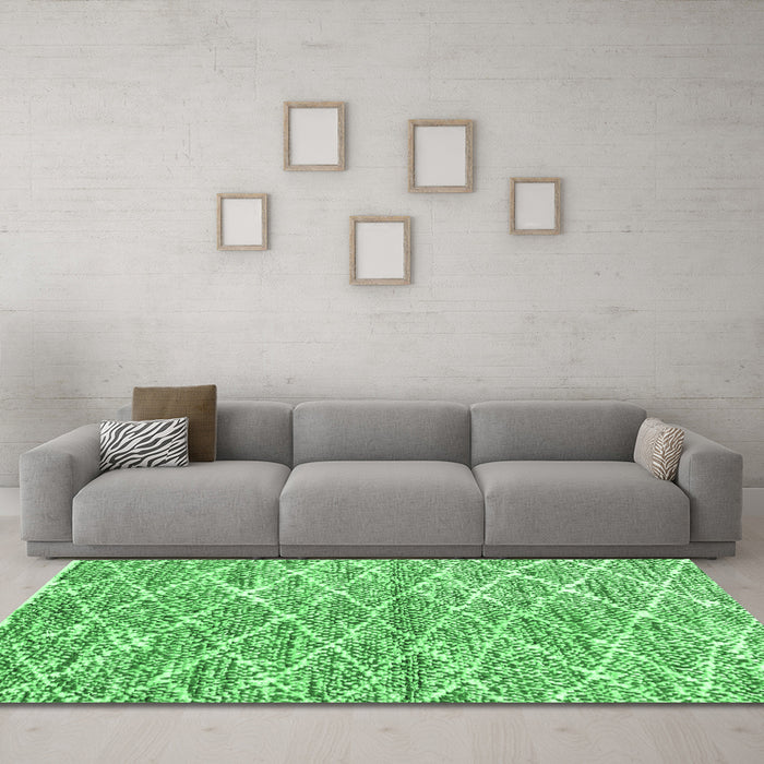 Machine Washable Abstract Emerald Green Modern Area Rugs in a Living Room,, wshabs2944emgrn