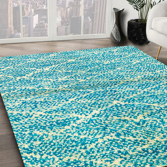 Machine Washable Abstract Aquamarine Green Rug in a Family Room, wshabs2944