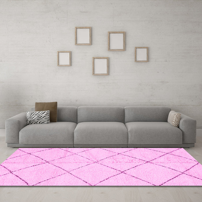 Machine Washable Solid Pink Modern Rug in a Living Room, wshabs2945pnk