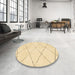 Round Machine Washable Abstract Sun Yellow Rug in a Office, wshabs2945