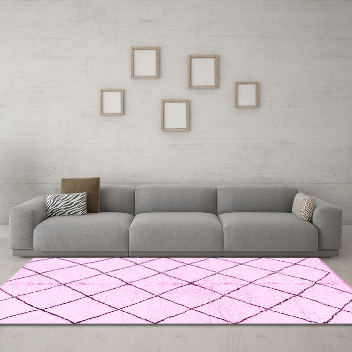 Machine Washable Solid Pink Modern Rug in a Living Room, wshabs2948pnk