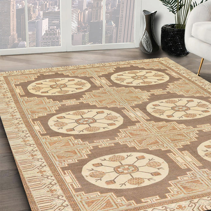 Machine Washable Abstract Brown Gold Rug in a Family Room, wshabs294