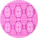 Round Machine Washable Oriental Pink Modern Rug, wshabs294pnk