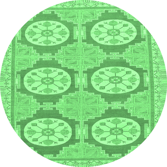 Round Machine Washable Oriental Emerald Green Modern Area Rugs, wshabs294emgrn