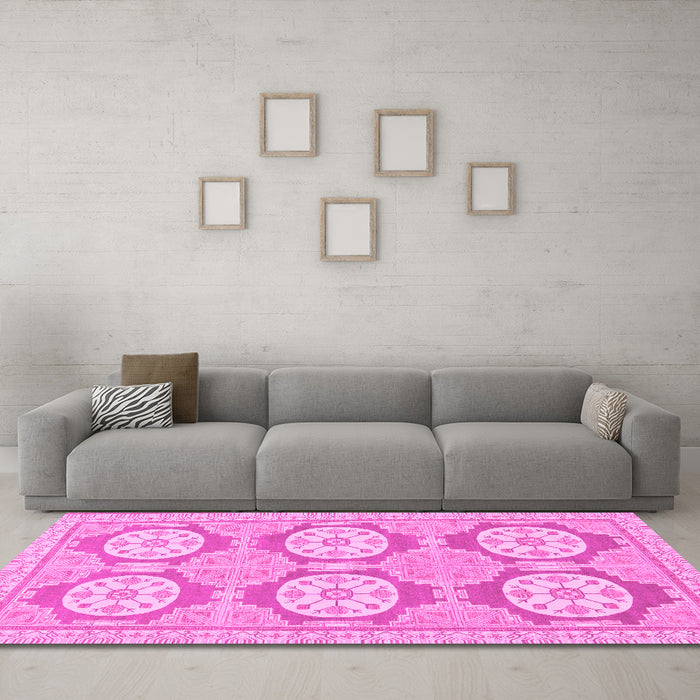 Machine Washable Oriental Pink Modern Rug in a Living Room, wshabs294pnk