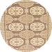 Round Machine Washable Abstract Brown Gold Rug, wshabs294