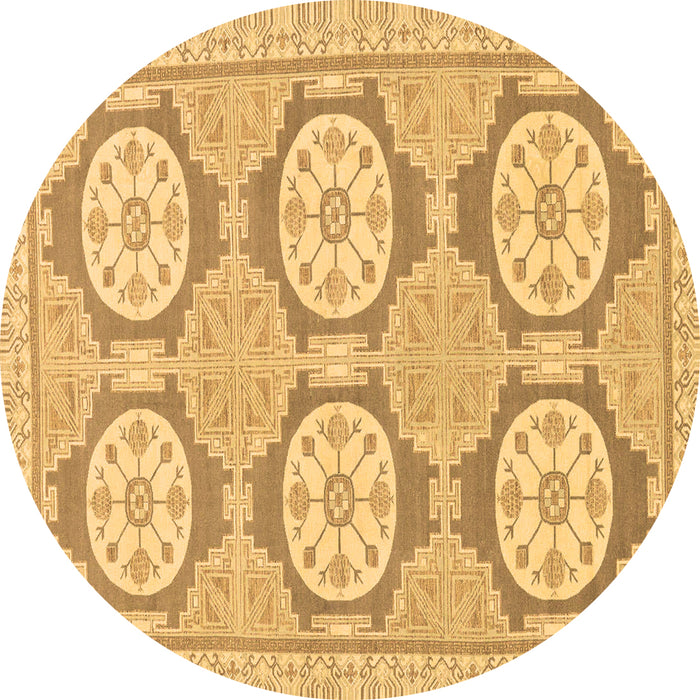 Round Machine Washable Oriental Brown Modern Rug, wshabs294brn