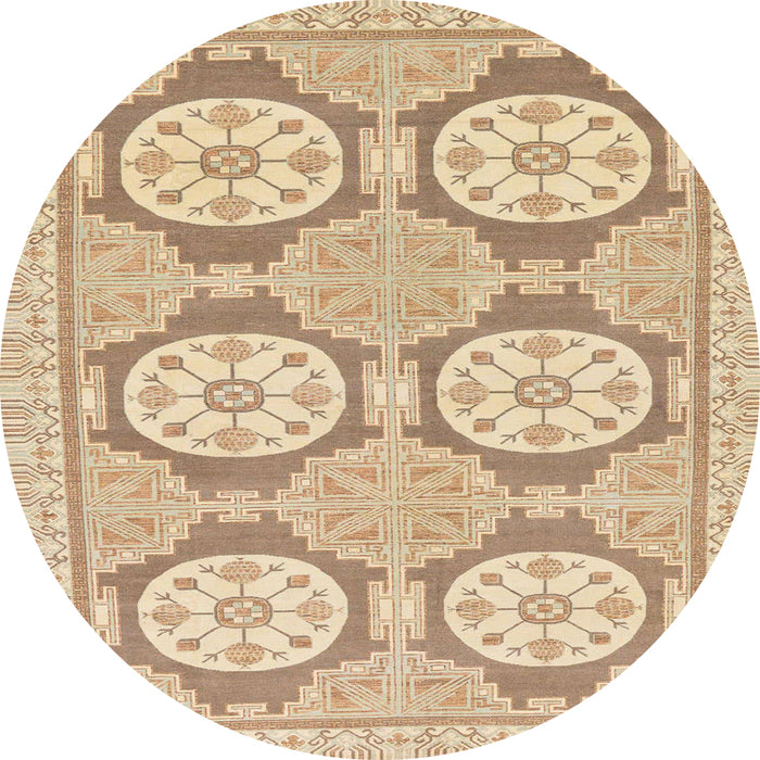 Round Abstract Brown Gold Oriental Rug, abs294