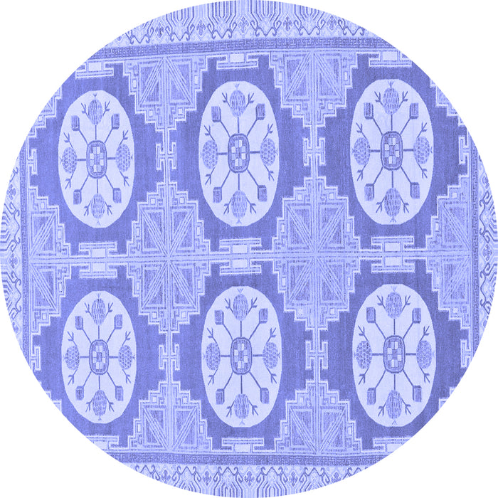 Round Machine Washable Oriental Blue Modern Rug, wshabs294blu