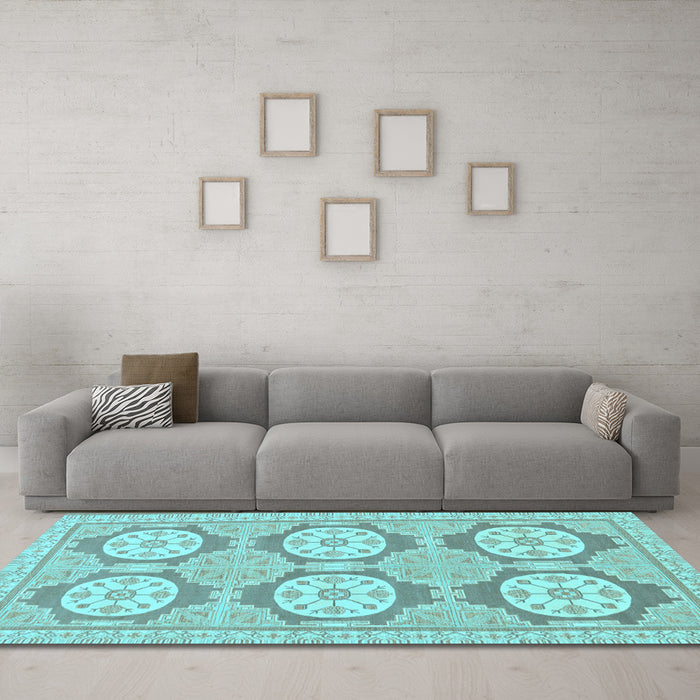 Machine Washable Oriental Light Blue Modern Rug in a Living Room, wshabs294lblu