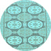 Round Machine Washable Oriental Light Blue Modern Rug, wshabs294lblu