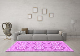 Machine Washable Oriental Purple Modern Area Rugs in a Living Room, wshabs294pur