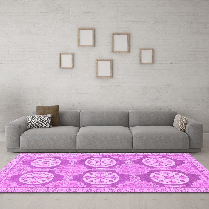 Machine Washable Oriental Purple Modern Area Rugs in a Living Room, wshabs294pur