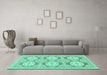 Machine Washable Oriental Turquoise Modern Area Rugs in a Living Room,, wshabs294turq