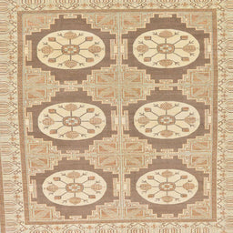 Square Abstract Brown Gold Oriental Rug, abs294