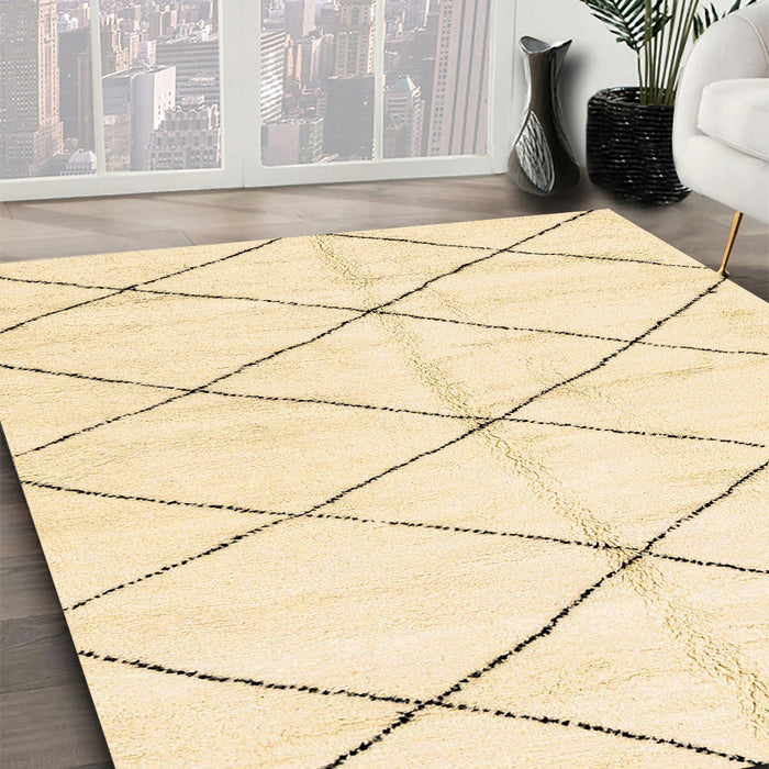 Abstract Yellow Solid Rug in Family Room, abs2950