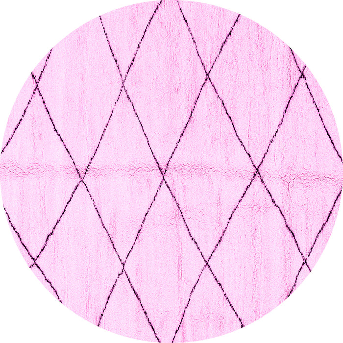 Round Machine Washable Solid Pink Modern Rug, wshabs2950pnk