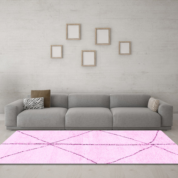 Machine Washable Solid Pink Modern Rug in a Living Room, wshabs2952pnk