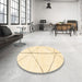 Round Abstract Brown Gold Solid Rug in a Office, abs2952