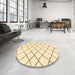 Round Machine Washable Abstract Khaki Gold Rug in a Office, wshabs2953