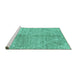 Sideview of Machine Washable Abstract Turquoise Modern Area Rugs, wshabs2954turq