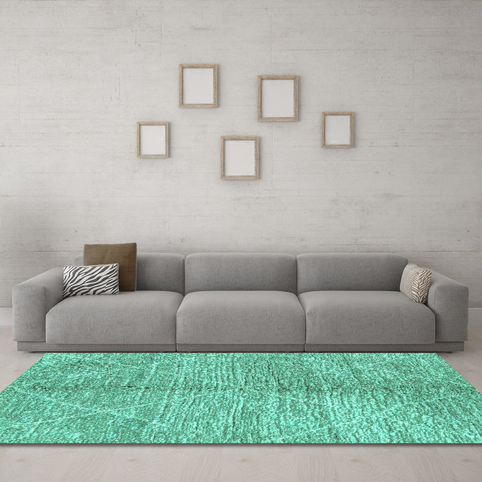 Machine Washable Abstract Turquoise Modern Area Rugs in a Living Room,, wshabs2954turq