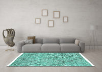 Machine Washable Abstract Turquoise Modern Rug, wshabs2955turq