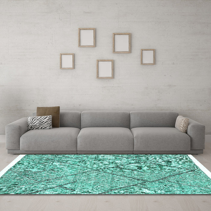 Machine Washable Abstract Turquoise Modern Area Rugs in a Living Room,, wshabs2955turq