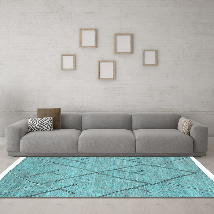 Machine Washable Abstract Light Blue Modern Rug in a Living Room, wshabs2955lblu