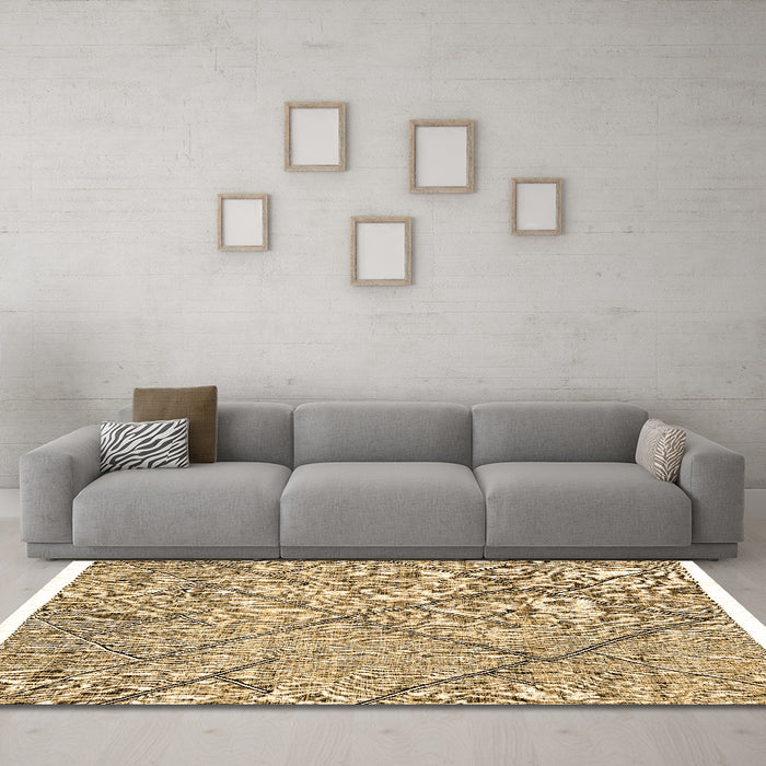 Machine Washable Abstract Brown Modern Rug in a Living Room,, wshabs2955brn