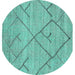 Round Abstract Turquoise Modern Rug, abs2955turq