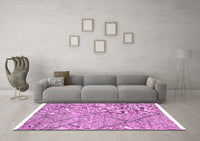 Machine Washable Abstract Pink Modern Rug, wshabs2955pnk