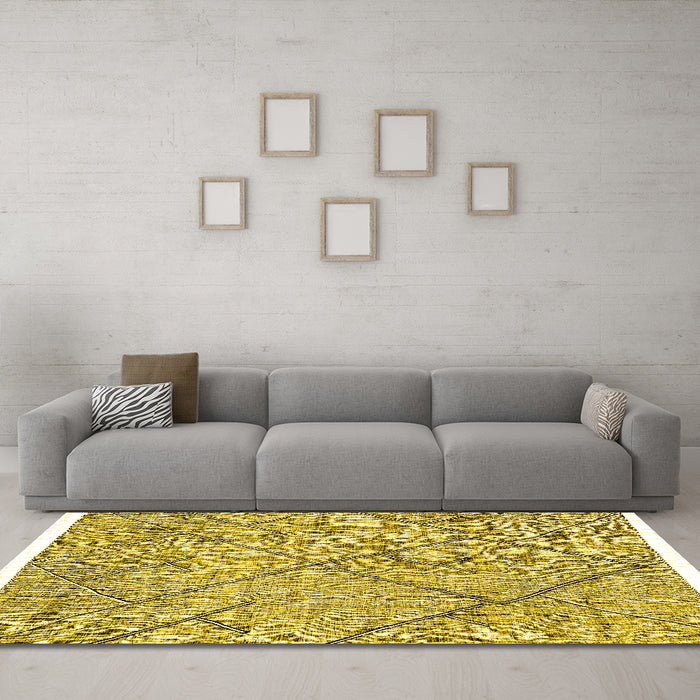 Machine Washable Abstract Yellow Modern Rug in a Living Room, wshabs2955yw