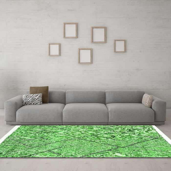 Machine Washable Abstract Green Modern Area Rugs in a Living Room,, wshabs2955grn