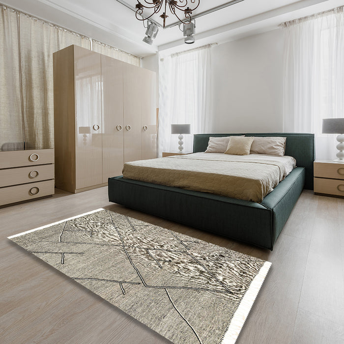 Abstract Gold Modern Rug in a Bedroom, abs2955