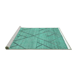 Sideview of Machine Washable Abstract Turquoise Modern Area Rugs, wshabs2955turq