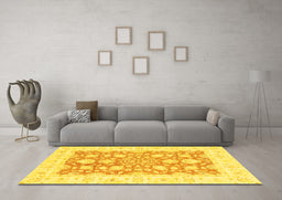 Machine Washable Oriental Yellow Traditional Rug in a Living Room, wshabs2956yw