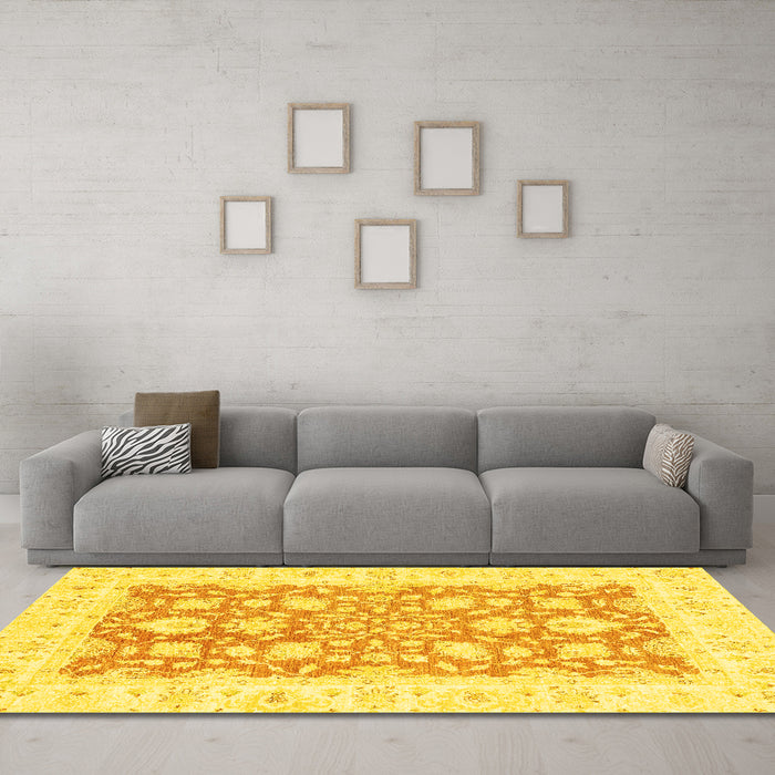 Machine Washable Oriental Yellow Traditional Rug in a Living Room, wshabs2956yw